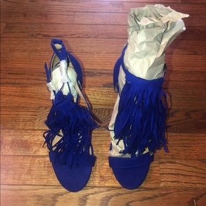 Royal Blue Fringe Suede Sandal Pump Size 9